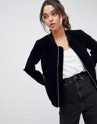 Y.a.s Ines Velvet Bomber Jacket - Navy