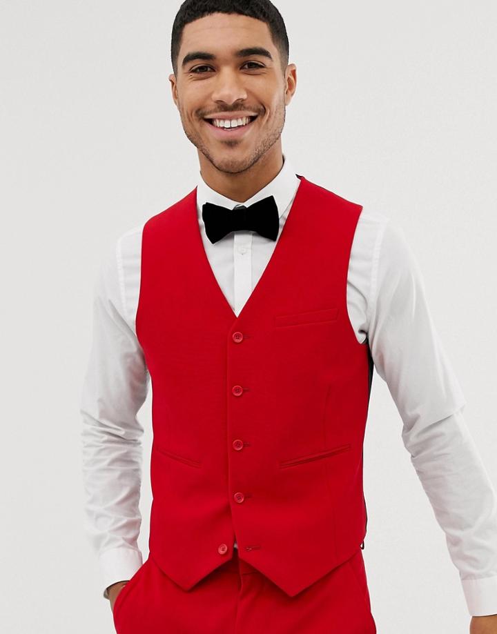 Asos Design Super Skinny Suit Vest In Red