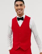 Asos Design Super Skinny Suit Vest In Red