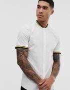Asos Design Skinny Fit White Shirt With Rib Collar And Cuffs - White