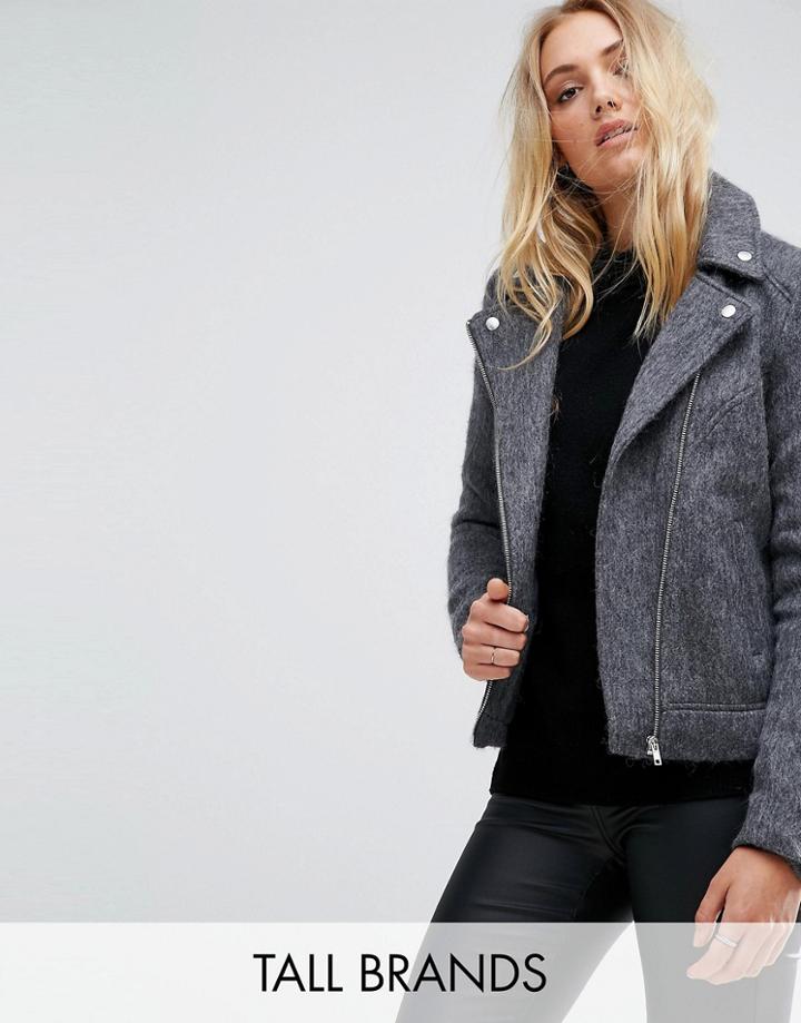 Noisy May Tall Knitted Biker Jacket - Gray