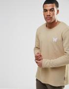Good For Nothing Long Sleeve T-shirt With Distressing - Tan