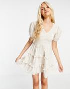 Influence Tiered Mini Dress In Beige Gingham-neutral