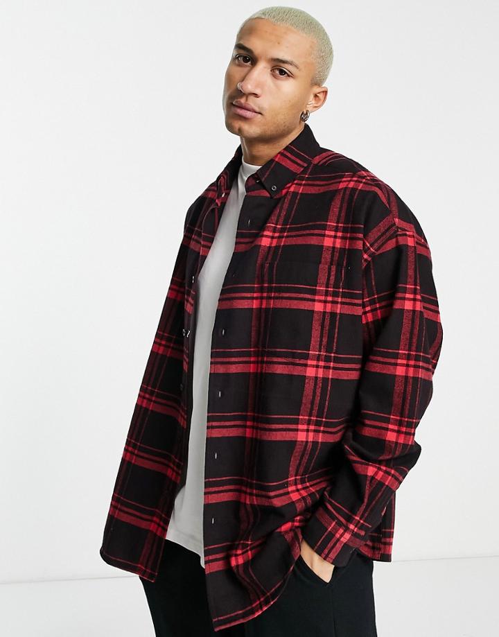Asos Design Extreme Oversized Shirt In Black And Red Plaid