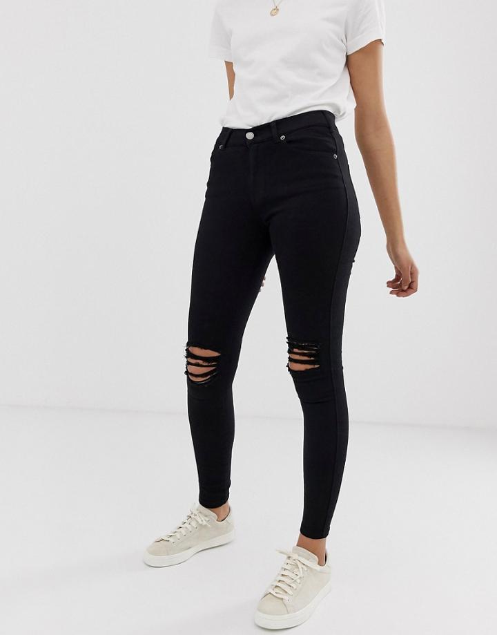 Dr Denim Lexy Mid Rise Second Skin Super Skinny Ripped Knee Jeans-black