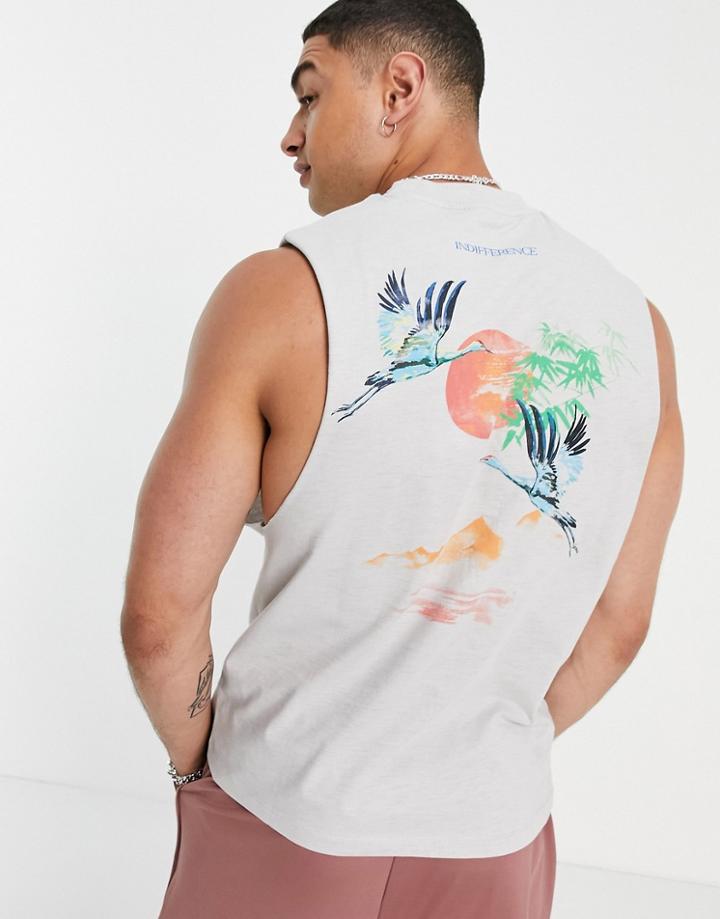 Asos Design Relaxed Tank In Gray Organic Cotton With Back Print-grey