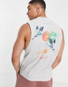 Asos Design Relaxed Tank In Gray Organic Cotton With Back Print-grey