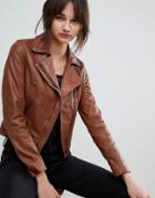 Barney's Originals Leather Biker Jacket With Diagonal Zip Detail - Brown