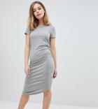 Noisy May Petite Asymetric Ruched Jersey Midi Dress - Gray