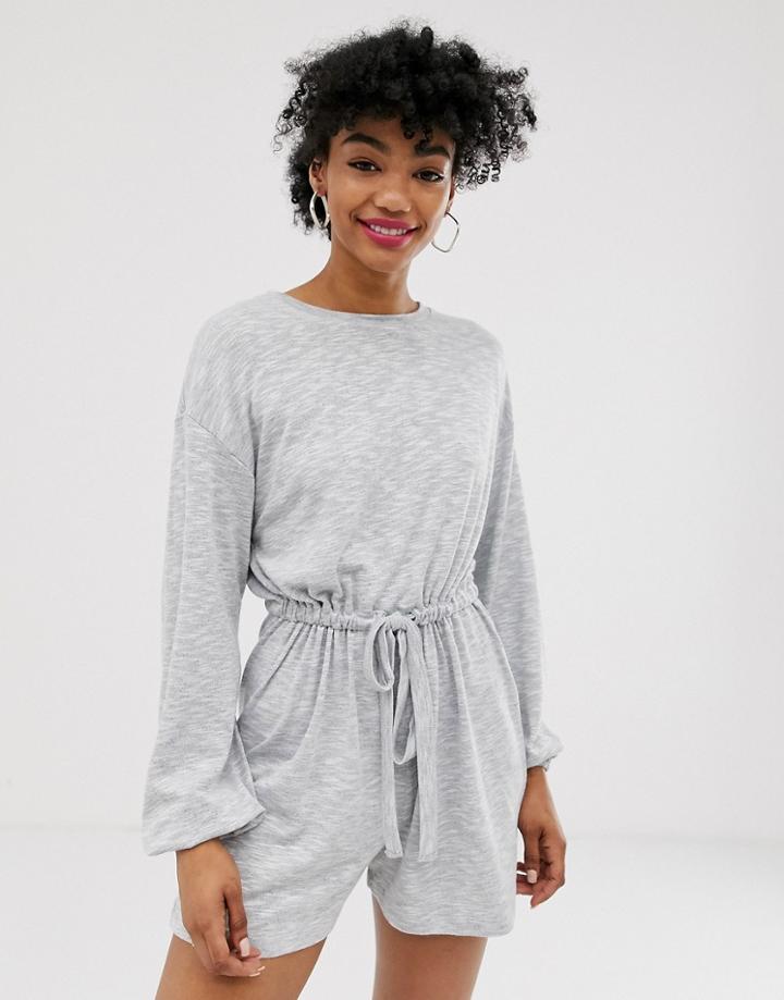 Asos Design Slouchy Button Back Long Sleeve Romper - Gray
