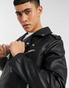 Bershka Faux Leather Textured Jacket In Black