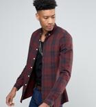 Asos Tall Smart Slim Check Shirt In Burgundy - Red