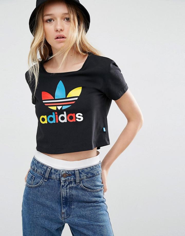 Adidas Originals Slim Cropped T-shirt With Primary Trefoil Logo - Black