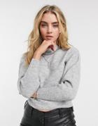 Topshop Crop Chevron Stitch Sweater In Gray-grey