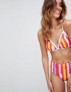 Vero Moda Block Stripe Bikini Top With Lace Trim-multi