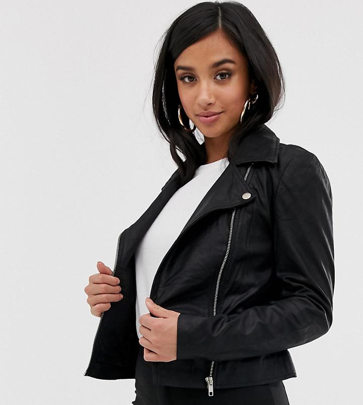 Y.a.s Petite Leather Biker Jacket-black