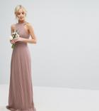 Tfnc Petite High Neck Pleated Maxi Bridesmaid Dress - Pink