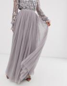 Needle & Thread Dotted Tulle Maxi Skirt In Gray