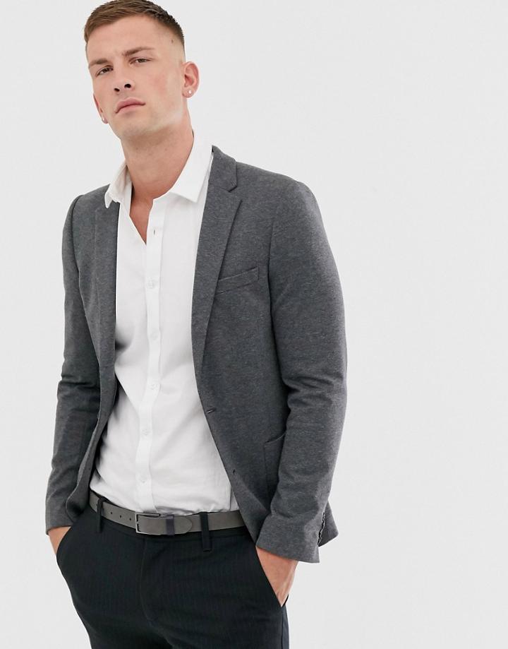 Asos Design Super Skinny Jersey Blazer In Charcoal