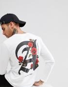 Boohooman Long Sleeve T-shirt With Roses Print In White - White