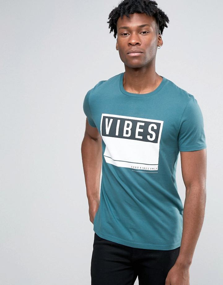 Asos T-shirt With Vibes Print In Teal - Blue