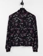 Only Long Sleeve High Neck Top In Black Floral
