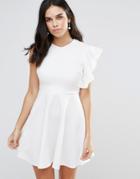 Club L One Shoulder Ruffle Detailed Skater Dress - White