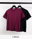 Emporio Armani Bodywear 2 Pack T-shirts In Black/ Burgundy-multi