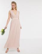 Y.a.s Pleated Maxi Dress With Deep V Neck In Pink-neutral