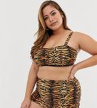 Wolf & Whistle Curve Exclusive Eco Adjustable High Waist Bikini Bottom In Tiger Print-multi