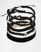Asos Leather Bracelet Pack In Black - Black