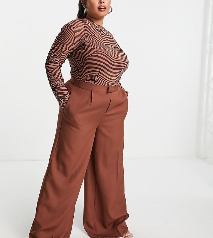 In The Style Plus X Perrie Sian Wide Leg Pants In Chocolate - Part Of A Set-brown