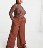 In The Style Plus X Perrie Sian Wide Leg Pants In Chocolate - Part Of A Set-brown