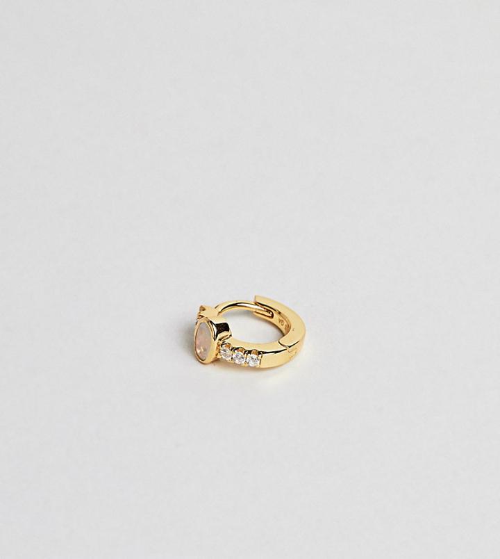 Galleria Armadoro Gold Plated Huggie Hoop Earring With Opal Stone - Gold
