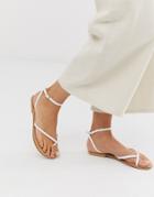 Asos Design Freefall Minimal Toe Loop Flat Sandals In White