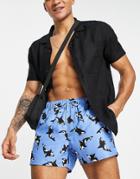 Asos Design Swim Shorts In Whale Print In Short Length-blues