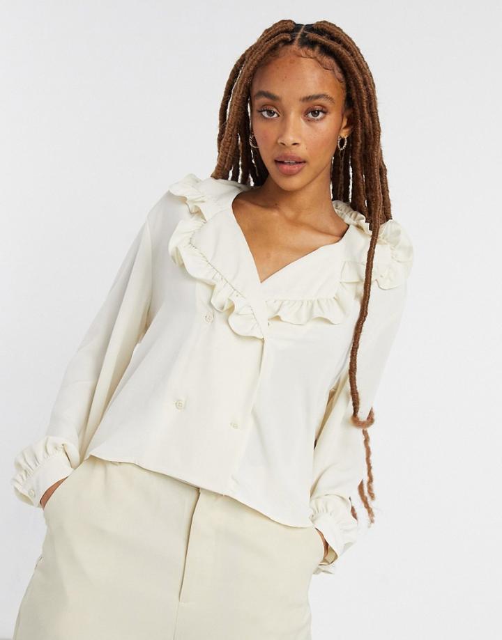 Monki Marian Collared Blouse In White