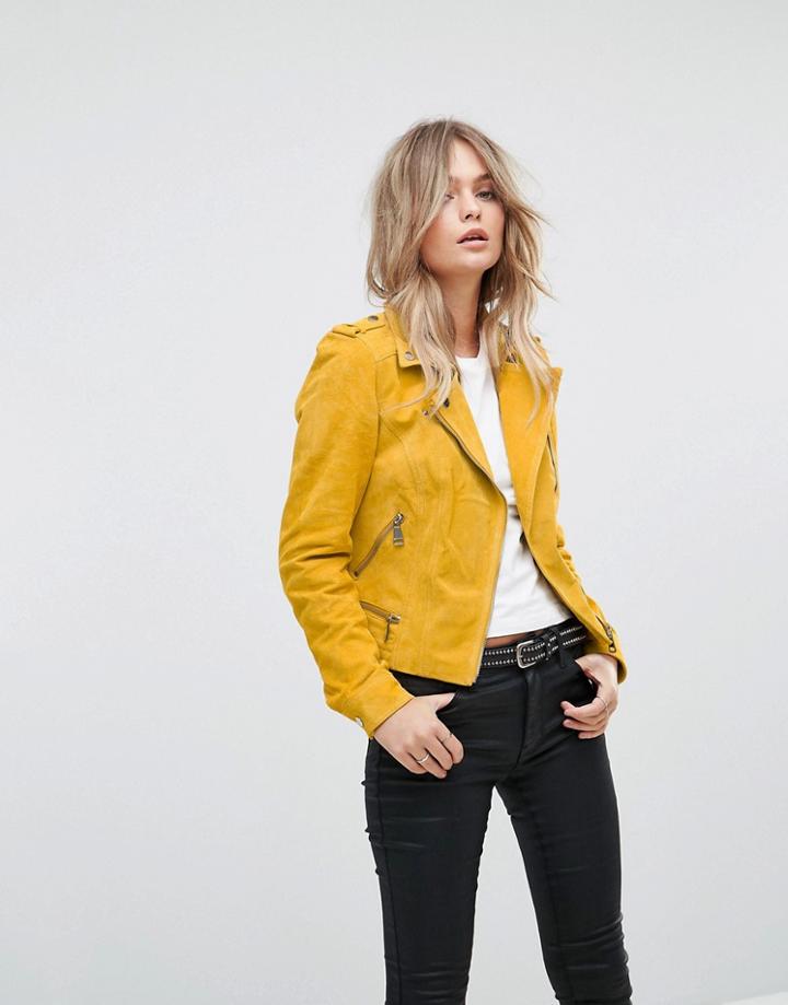 Vero Moda Suede Biker Jacket - Gold