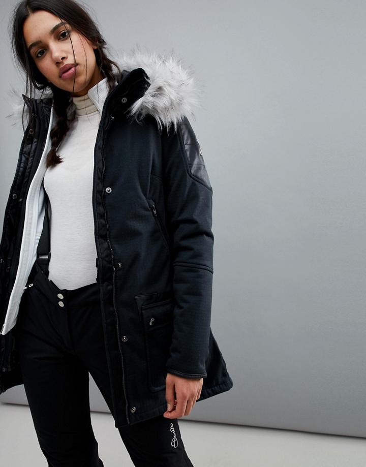 Spyder Helix Faux Fur Ski Parka Jacket - Black