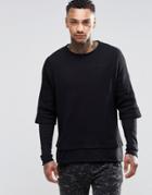 Asos Waffle Long Sleeve T-shirt With Double Layer - Black