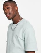 Topman Oversized Fit Coordinating T-shirt With Paneled Sleeve In Sage-green