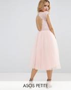 Asos Petite Premium Lace Tulle Midi Prom Dress - Beige