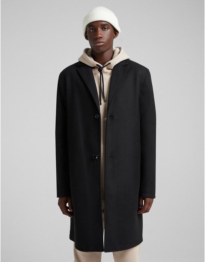 Bershka Overcoat In Black