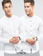 Asos Skinny Shirt 2 Pack In White With Grandad Collar And Contrast But