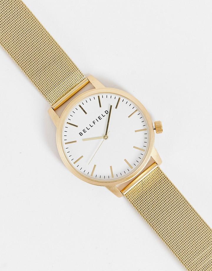 Bellfield Mesh Strap Watch In Gold