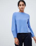 Oasis Bell Sleeve Compact Knitted Sweater In Light Blue - Purple