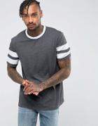 Asos Relaxed T-shirt With Contrast Stripe Sleeve In Gray - Multi
