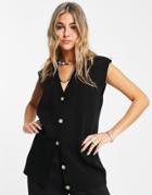 Topshop Knitted Oversized Sleeveless Clean Cardigan In Black