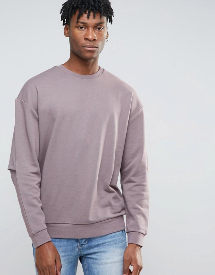 Asos Oversized Sweatshirt With Elbow Splits - Purple