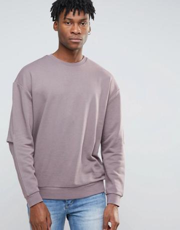 Asos Oversized Sweatshirt With Elbow Splits - Purple